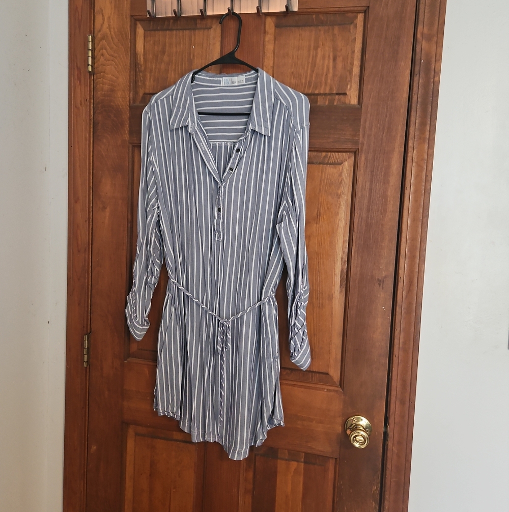 Time and Tru Blue and White Striped Shirt Dress